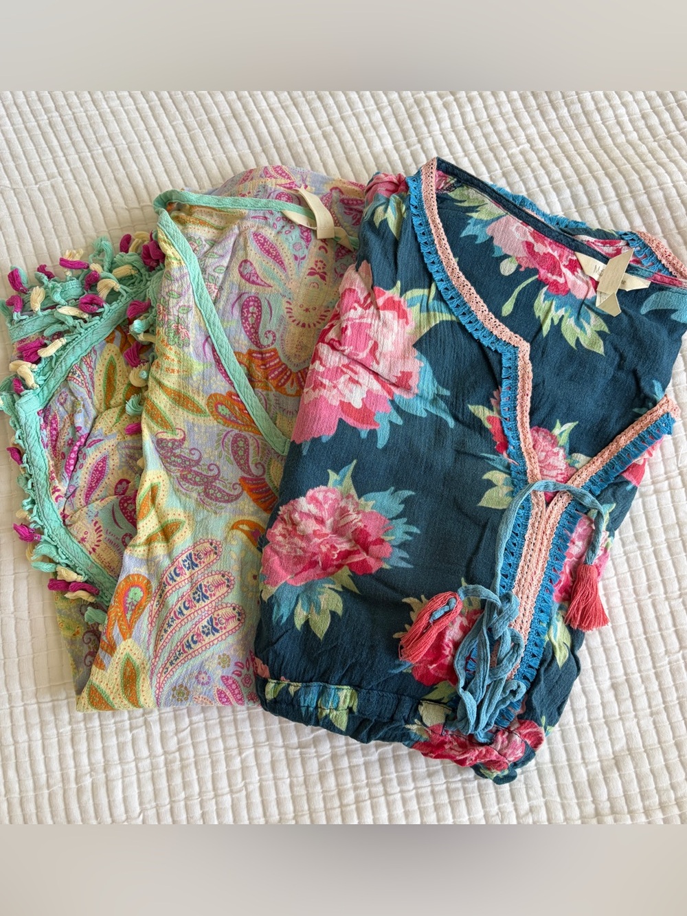 Matilda Jane Lot of 2 Women’s Beach Cover Ups Floral Paisley Boho Tassel Size S